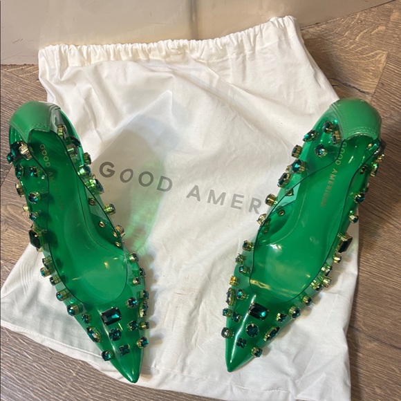 Good American Emerald Embellished Heels